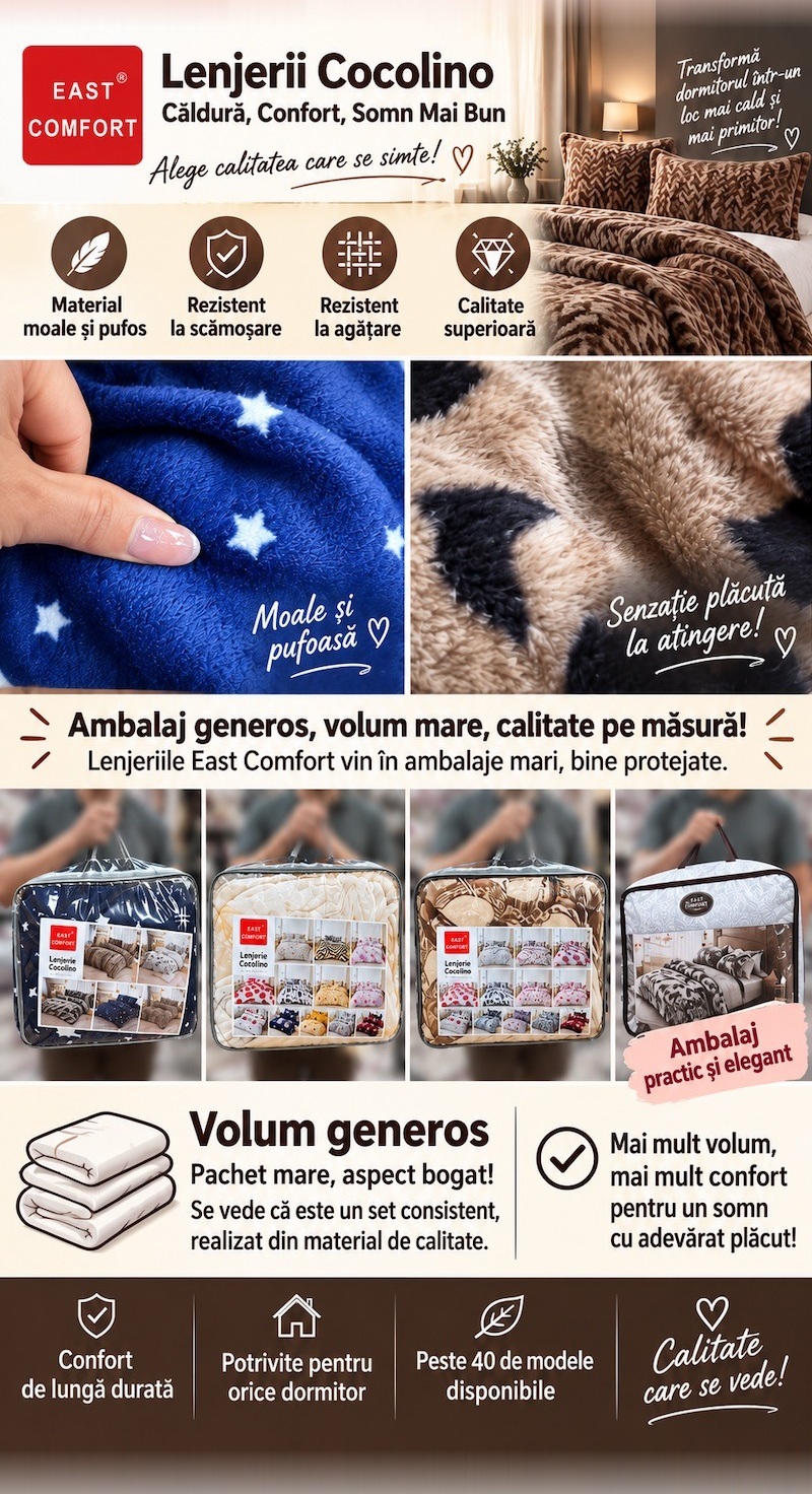 Lenjerie pat dublu din catifea de lapte, Cocolino, elastic, 6 piese, model maro cu model geometric | East Comfort