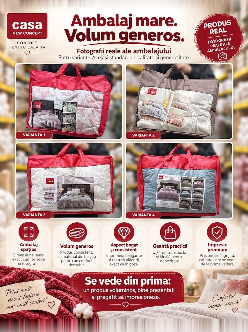 Lenjerie pat dublu, Cocolino, cu model floral 3D în relief, cearceaf plat, 4 piese, model gri lila cu frunze de bambus | Casa New Concept