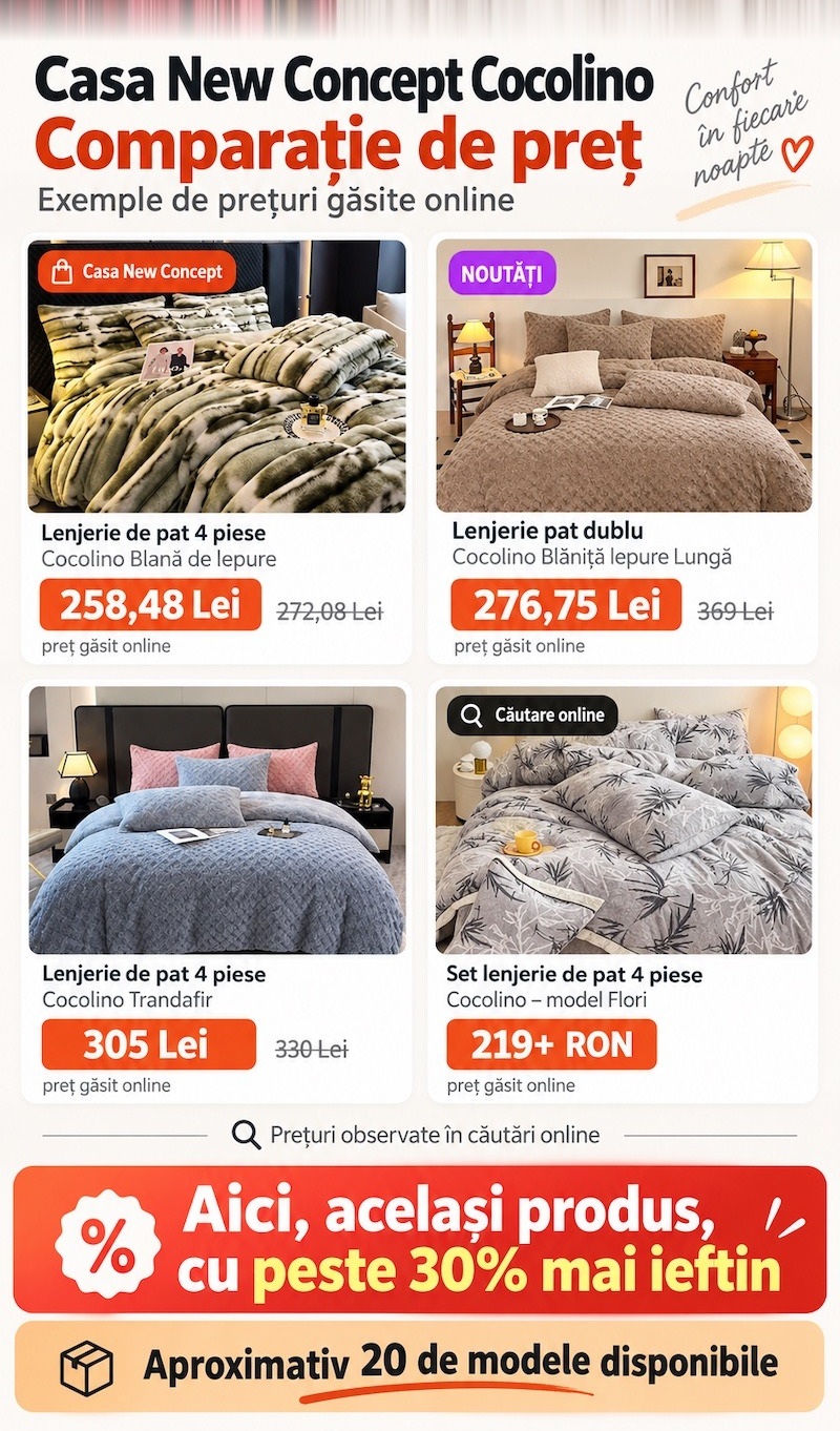 Lenjerie pat dublu, Cocolino, cu model floral 3D în relief, cearceaf plat, 4 piese, model gri lila cu frunze de bambus | Casa New Concept
